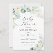 Eucalyptus en witte bloemen Baby shower Invitatio Kaart (Voorkant)