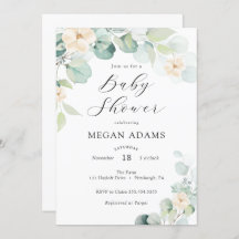 Eucalyptus en witte bloemen Baby shower Invitatio