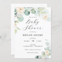 Eucalyptus en witte bloemen Baby shower Invitatio Kaart