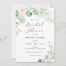 Eucalyptus en Witte Bloemen Bruidsdouche Uitnodigi
