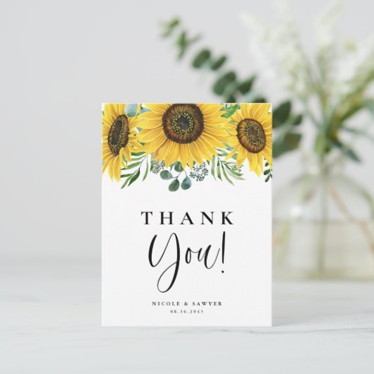 Eucalyptus en Zonnebloemen bruiloft Dank u Briefkaart (Staand voorkant)