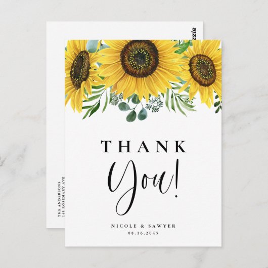 Eucalyptus en Zonnebloemen bruiloft Dank u Briefkaart (Voorkant / Achterkant)