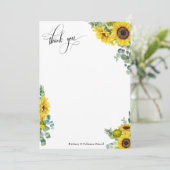 Eucalyptus en zonnebloemen in script uitwerken bedankkaart (Staand voorkant)