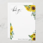 Eucalyptus en zonnebloemen in script uitwerken bedankkaart (Voorkant / Achterkant)