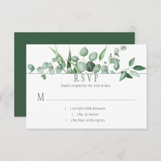 Eucalyptus Envy Horizontale Donkergroene Achtergro RSVP Kaartje (Voorkant / Achterkant)