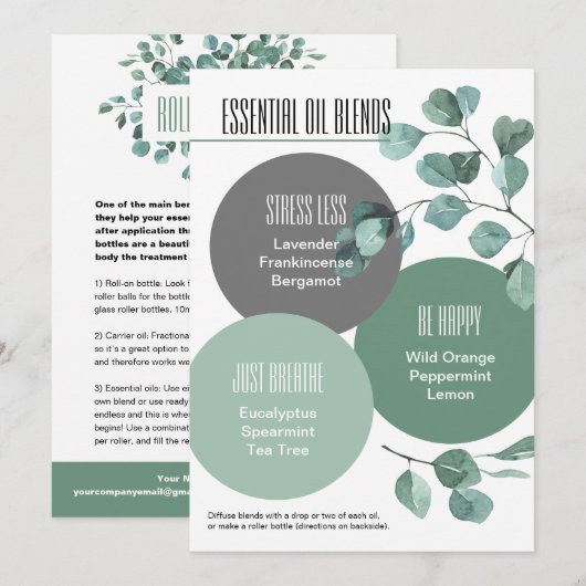 Eucalyptus Essential Oil Blends Roller Bottle Invi Kaart (Voorkant / Achterkant)