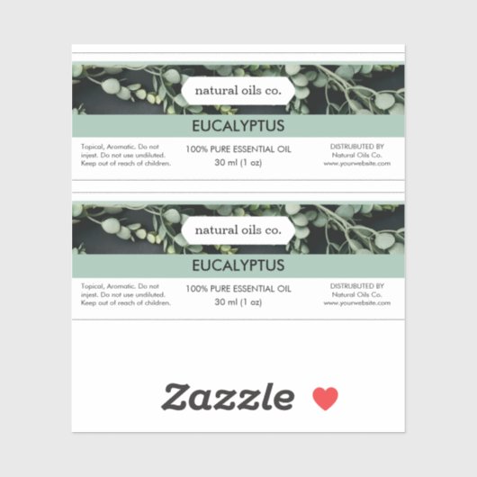 Eucalyptus Essential Oils Geurstof Flesetiket Sticker (Vel)