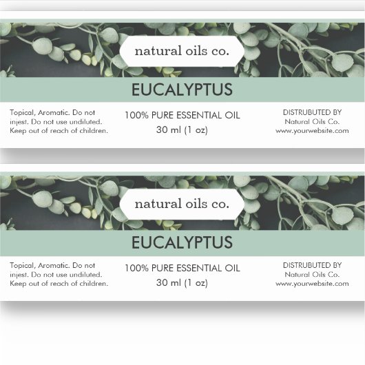 Eucalyptus Essential Oils Geurstof Flesetiket Sticker (Voorkant)