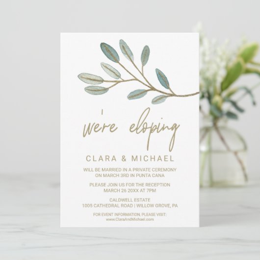 Eucalyptus Eucalyptus Elopement Receptie Kaart (Staand voorkant)