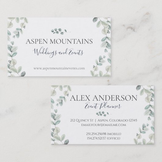 Eucalyptus Event Planner Visitekaartjes (Voorkant / Achterkant)