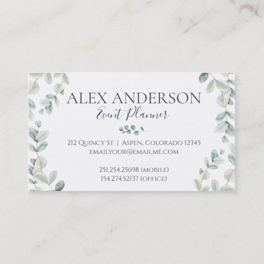 Eucalyptus Event Planner Visitekaartjes (Achterkant)