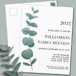 Eucalyptus Family Reunion Invitation Briefkaart<br><div class="desc">Verzamel je familie voor hun familiereünie met dit stijlvolle briefkaart. Het bevat één enkele waterverf eucalyptus sprig. Omdat we ons eigen kunstwerk creëer,  zal je dit exacte afbeelding niet vinden van andere ontwerpers. Oorspronkelijke Waterverf © Michele Davies.</div>