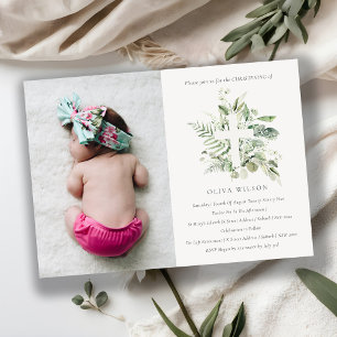 Eucalyptus Fauna Cross Foto Christening Invite Bedankkaart