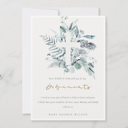 Eucalyptus Fauna Cross Godouders Voorstel Uitnodig Bedankkaart (Voorkant)