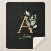 eucalyptus, faux goudfolie, glitter, groen en goud sherpa deken (Voorkant)