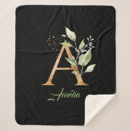 eucalyptus, faux goudfolie, glitter, groen en goud sherpa deken