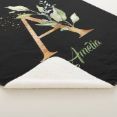 eucalyptus, faux goudfolie, glitter, groen en goud sherpa deken (3/4)