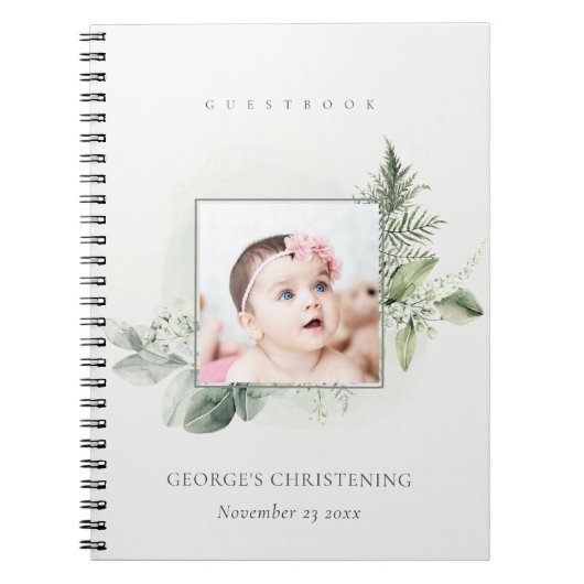 Eucalyptus Fern Fauna Foto Christening Guestbook Notitieboek (Voorkant)