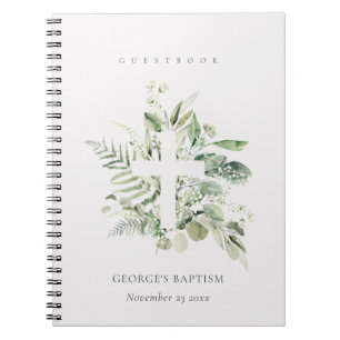 Eucalyptus Fern Foliage Cross Baptisme Guestbook Notitieboek