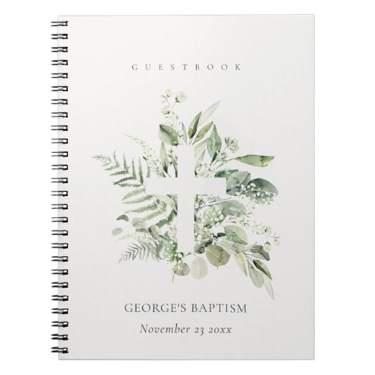 Eucalyptus Fern Foliage Cross Baptisme Guestbook Notitieboek (Voorkant)