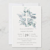 Eucalyptus Fern Foliage Cross Christening Invite Bedankkaart (Voorkant)