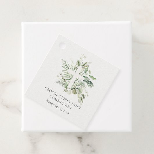 Eucalyptus Fern Foliage Cross Eerste Heilige Commu Bedankjes Labels (In situ)