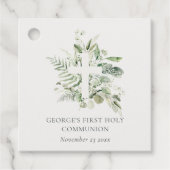 Eucalyptus Fern Foliage Cross Eerste Heilige Commu Bedankjes Labels (Voorkant)