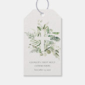 Eucalyptus Fern Foliage Cross Eerste Heilige Commu Cadeaulabel (Voorkant)