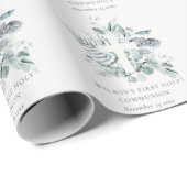 Eucalyptus Fern Foliage Cross Eerste Heilige Commu Cadeaupapier (Rol Hoek)