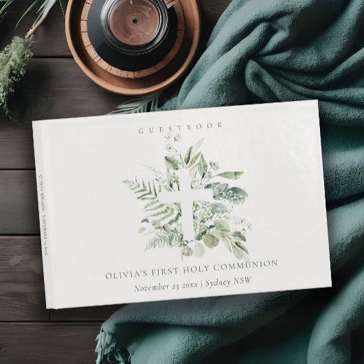 Eucalyptus Fern Foliage Cross Eerste Heilige Commu Gastenboek