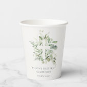 Eucalyptus Fern Foliage Cross Eerste Heilige Commu Papieren Bekers (Achterkant)