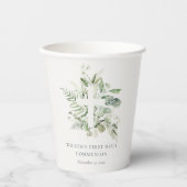Eucalyptus Fern Foliage Cross Eerste Heilige Commu Papieren Bekers (Voorkant)