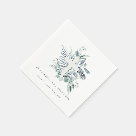 Eucalyptus Fern Foliage Cross Eerste Heilige Commu Servet (Hoek)