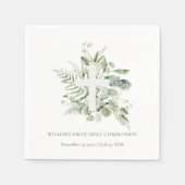 Eucalyptus Fern Foliage Cross Eerste Heilige Commu Servet (Voorkant)