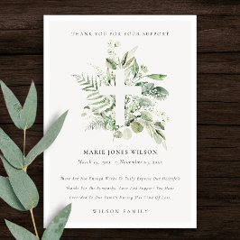 Eucalyptus Fern Foliage Cross Memorial Service Bedankkaart