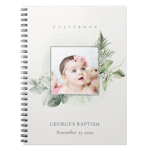 Eucalyptus Fern Foliage Foto Baptisme Guestbook Notitieboek (Voorkant)