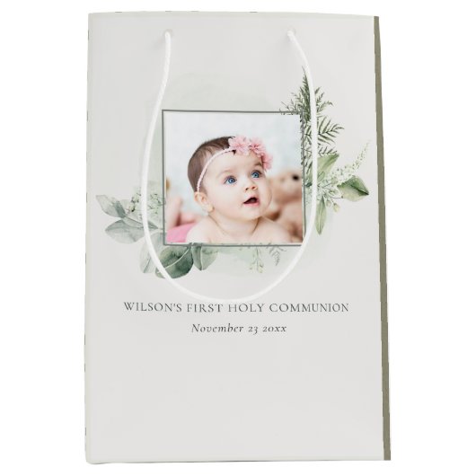 Eucalyptus Fern Foliage Foto eerste Heilige Commun Medium Cadeauzakje (Voorkant)