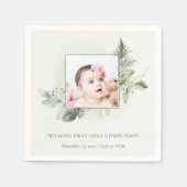 Eucalyptus Fern Foliage Foto eerste Heilige Commun Servet (Voorkant)