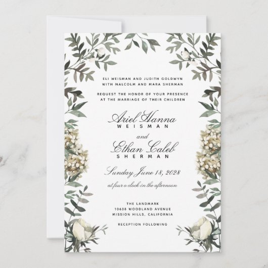 Eucalyptus Ferns White Flowers Archway Wedding  Kaart (Voorkant)