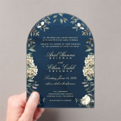 Eucalyptus Ferns White Flowers Navy Archway Acryl Uitnodigingen (Insitu (Draagbaar))