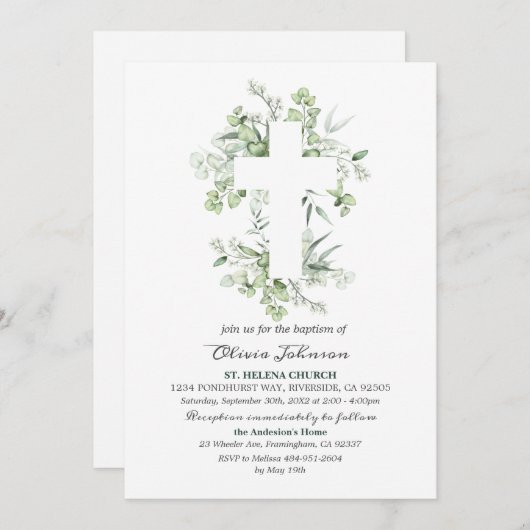 Eucalyptus First Communion - Christening L012 Invi Kaart (Voorkant / Achterkant)