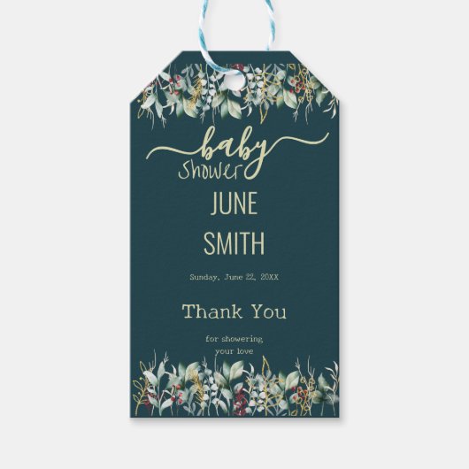 Eucalyptus floraal baby shower cadeaulabel (Voorkant)