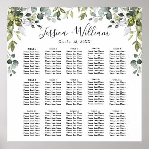 Eucalyptus Floral 15 Tables Wedding SEATING CHART Poster