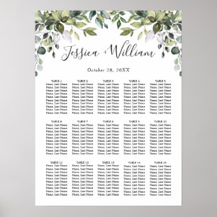 Eucalyptus Floral 15 Tables Wedding SEATING CHART Poster
