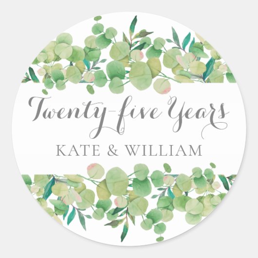 Eucalyptus Floral 25e Jubileum Ronde Sticker (Voorkant)