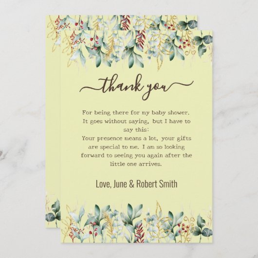 Eucalyptus floral baby Dank u kaart (Voorkant / Achterkant)