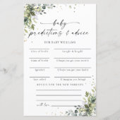 Eucalyptus Floral Baby shower voorspellingen Kaart (Voorkant)