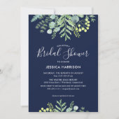 Eucalyptus Floral Bridal Douche Uitnodiging Marine (Voorkant)