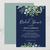 Eucalyptus Floral Bridal Douche Uitnodiging Marine (Voorkant / Achterkant)