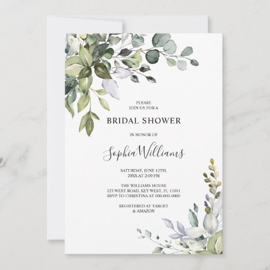 Eucalyptus Floral Bridal Shower Uitnodiging (Voorkant)